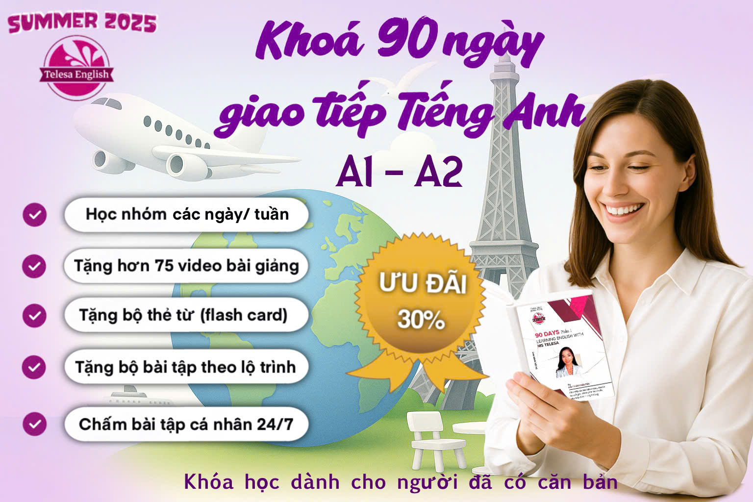 90 Ngày Giao Tiếp cùng Ms.Telesa (A1-A2)/ Dành cho Hv có căn bản